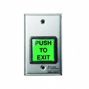 Illuminated Push To Exit Button On Flat Stainless Steel Wall Plate, Single Gang