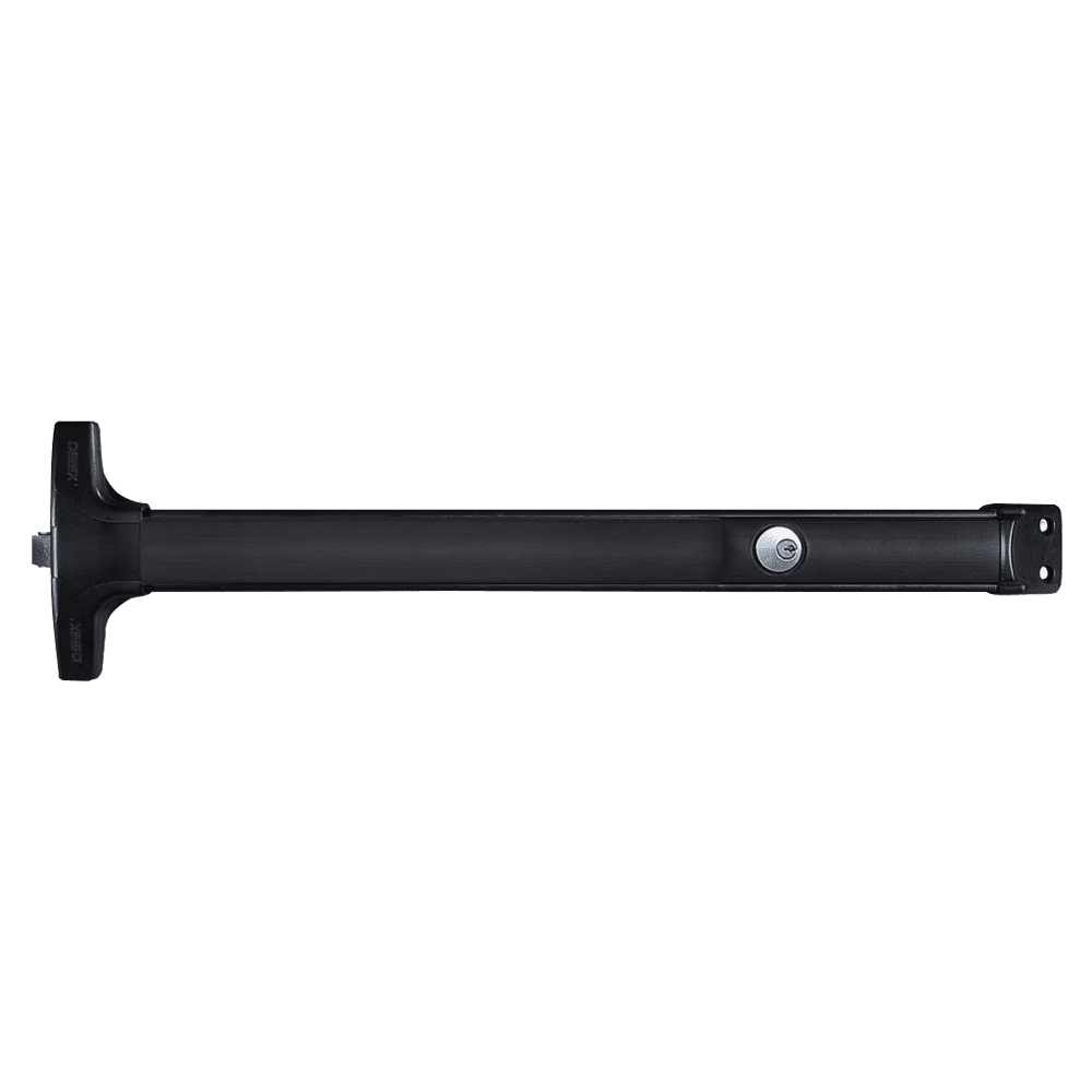 Detex Value Series Wide Stile Rim Exit Device, Cylinder Dogging, 99 Surface Strike, 36" Device, Satin Black Anodized Aluminum