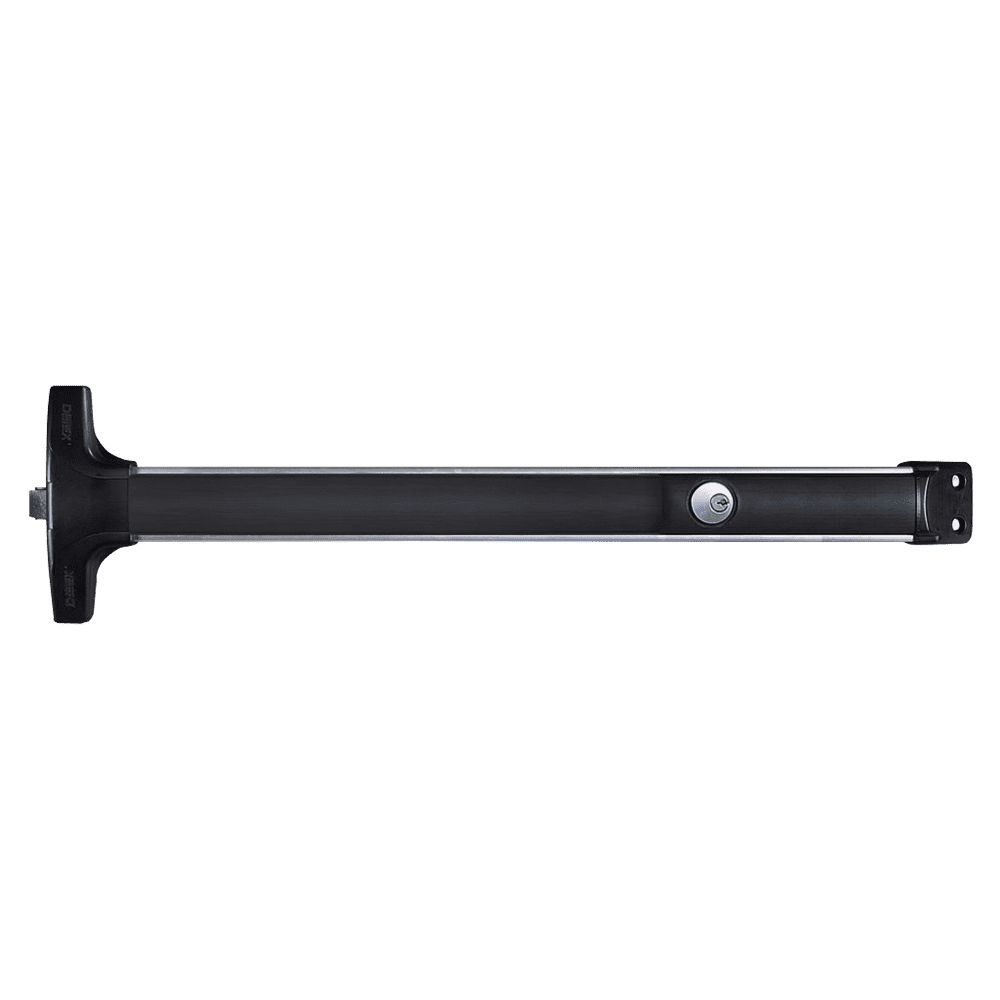 Grade 1 Weatherized Rim Exit ..3 Ft, Cyl Dog, 99 Surf Stk..Exit Only, No Trim..Satin Aluminum